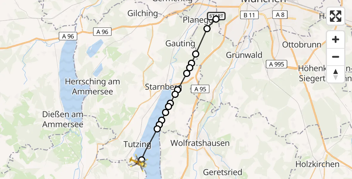 Flugroute Ambulanzhubschrauber DRF Air Rescue München Heliport - Bernried am Starnberger See, 27 Februar 2026, 21:24