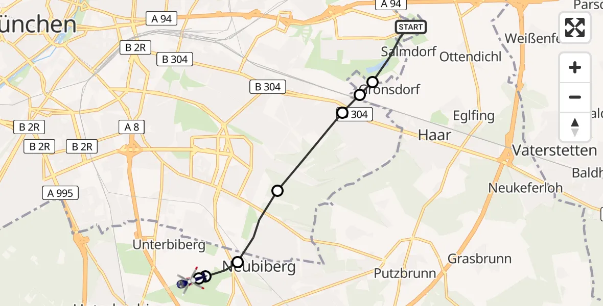 Routekaart van de vlucht: Polizeihubschrauber nach Fliegerhorst Neubiberg