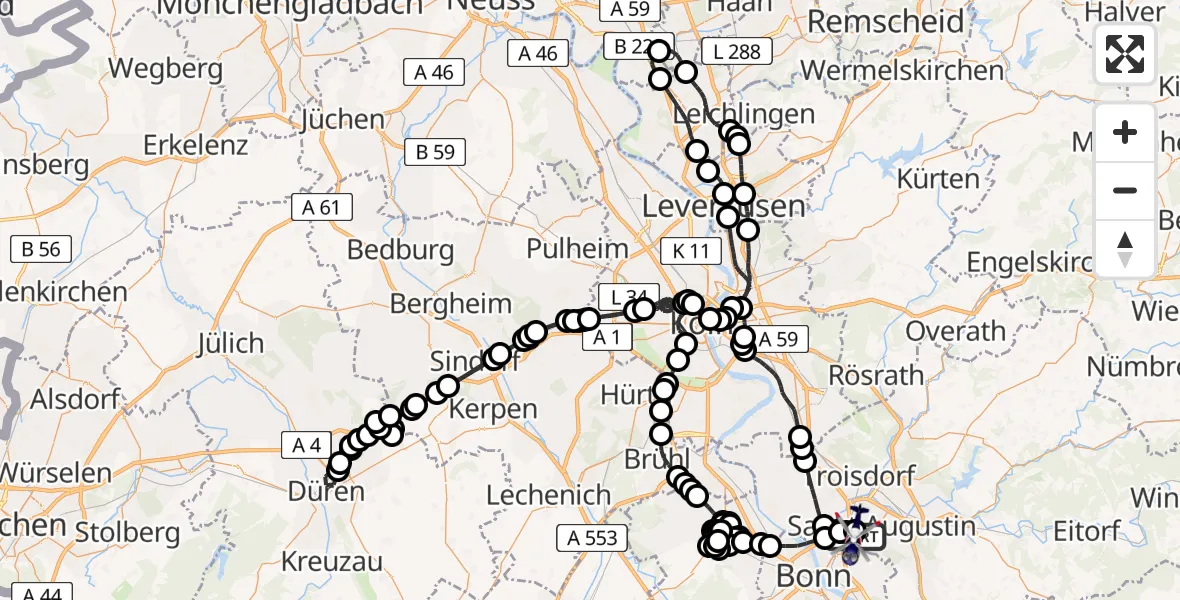 Flugroute Polizeihubschrauber Sankt Augustin - Sankt Augustin, 27 Februar 2026, 21:33