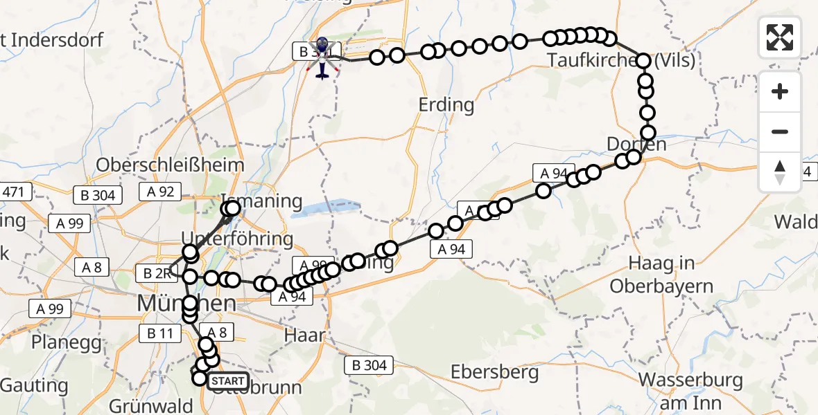 Flugroute Polizeihubschrauber Unterhaching - Munich Airport, 27 Februar 2026, 21:34