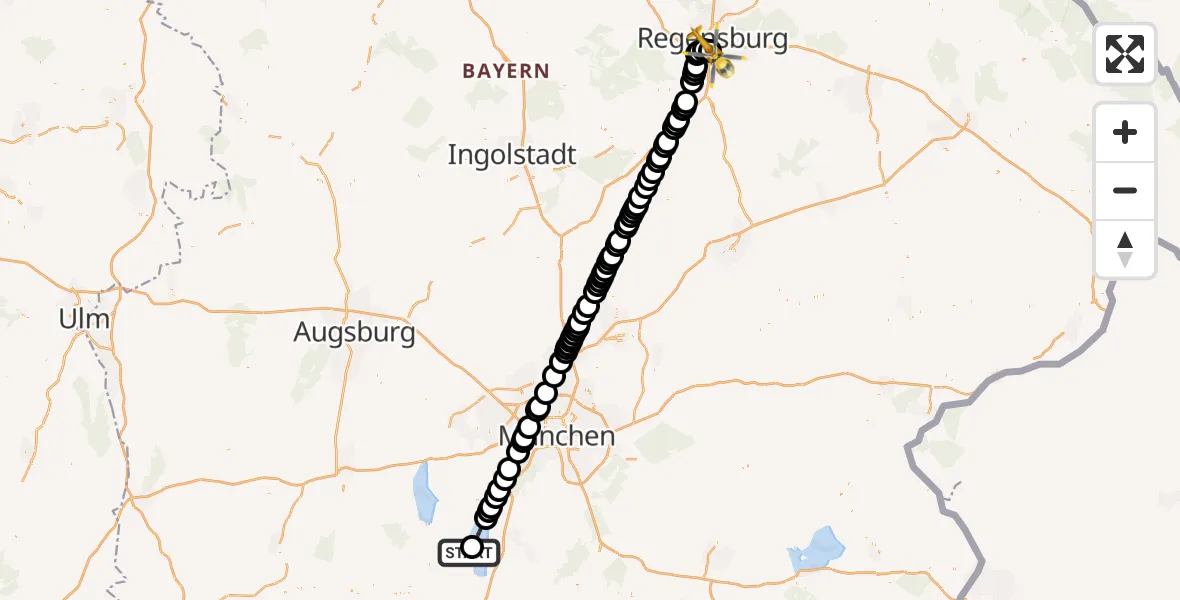 Routekaart van de vlucht: Ambulanzhubschrauber nach DRF Air Rescue Station Regensburg / Regensburg University Hospital Heliport