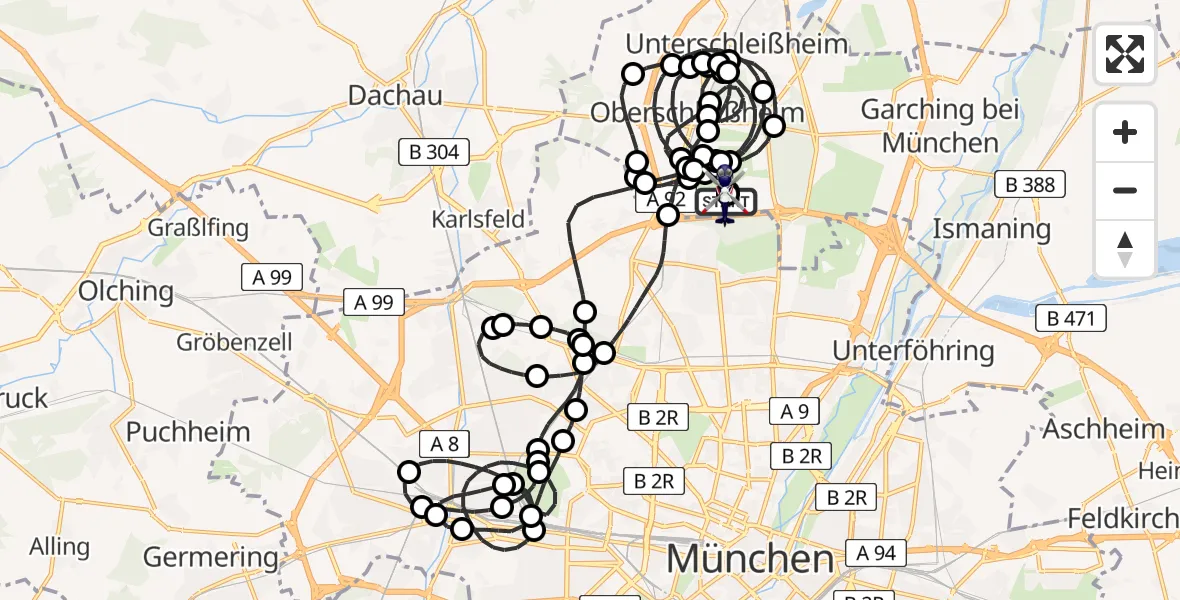 Flugroute Polizeihubschrauber Oberschleißheim - Oberschleißheim, 28 Februar 2026, 00:54
