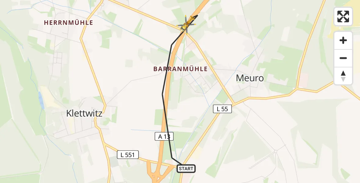 Flugroute Rettungshubschrauber Schipkau - Schipkau, 28 Februar 2026, 05:59