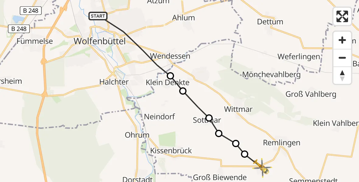 Flugroute Rettungshubschrauber Wolfenbüttel - Klein Biewende, 28 Februar 2026, 06:05