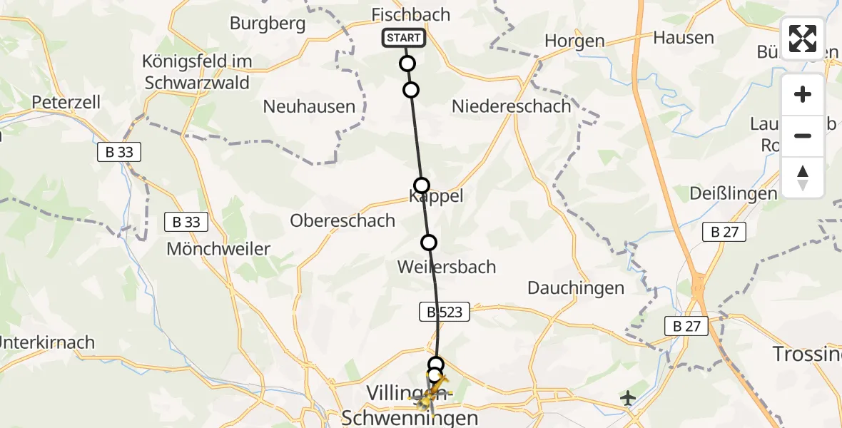 Flugroute Rettungshubschrauber Fischbach - DRF Air Rescue Station Villingen-Schwenningen Heliport (Christoph 11), 28 Februar 2026, 07:12
