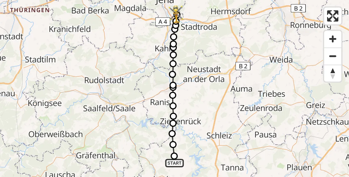 Flugroute Rettungshubschrauber Friesau - Jena, 28 Februar 2026, 07:12