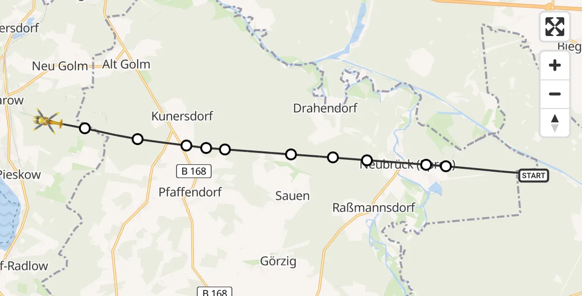 Flugroute Rettungshubschrauber Neubrück - Bad Saarow, 28 Februar 2026, 07:31