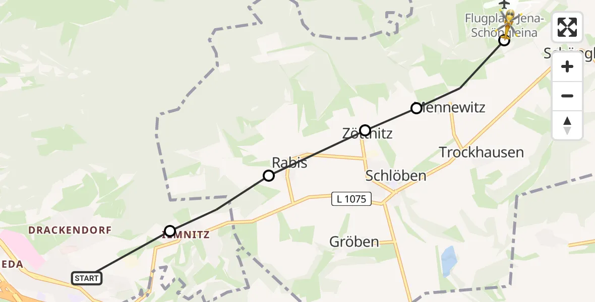 Flugroute Rettungshubschrauber Jena - Jena-Schöngleina Airfield, 28 Februar 2026, 07:46