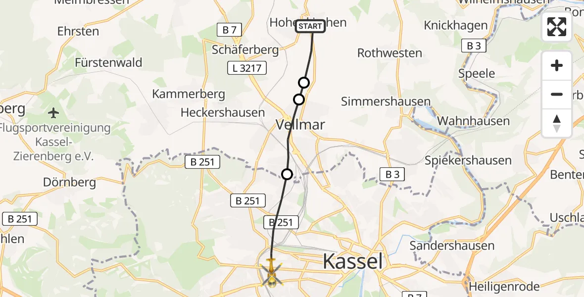 Flugroute Rettungshubschrauber Hohenkirchen - Kassel, 28 Februar 2026, 07:49