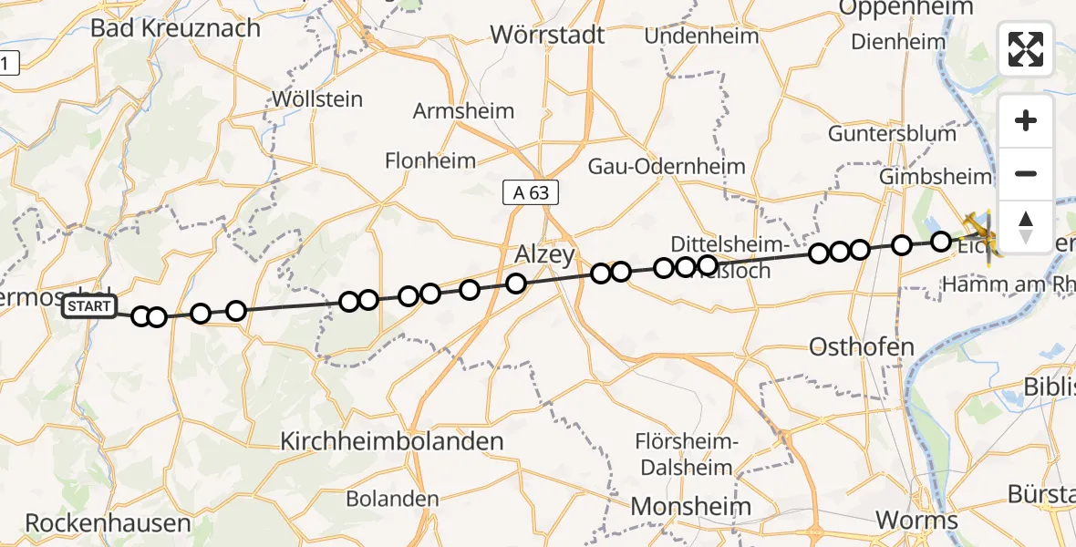 Flugroute Rettungshubschrauber Alsenz - Eich, 28 Februar 2026, 08:33