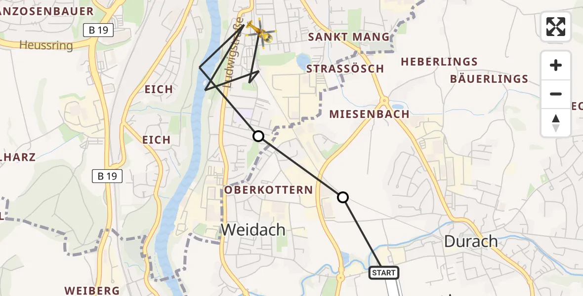 Flugroute Rettungshubschrauber Kempten-Durach Airfield - Kempten (Allgäu), 28 Februar 2026, 08:44