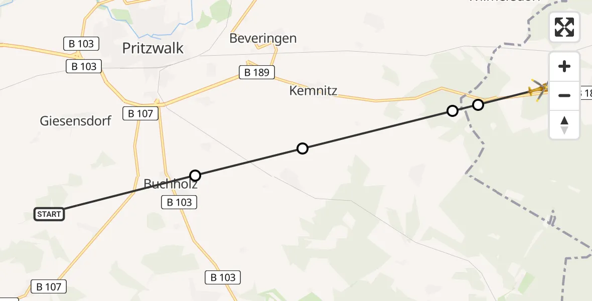 Flugroute Rettungshubschrauber Pritzwalk - Heiligengrabe, 28 Februar 2026, 08:47