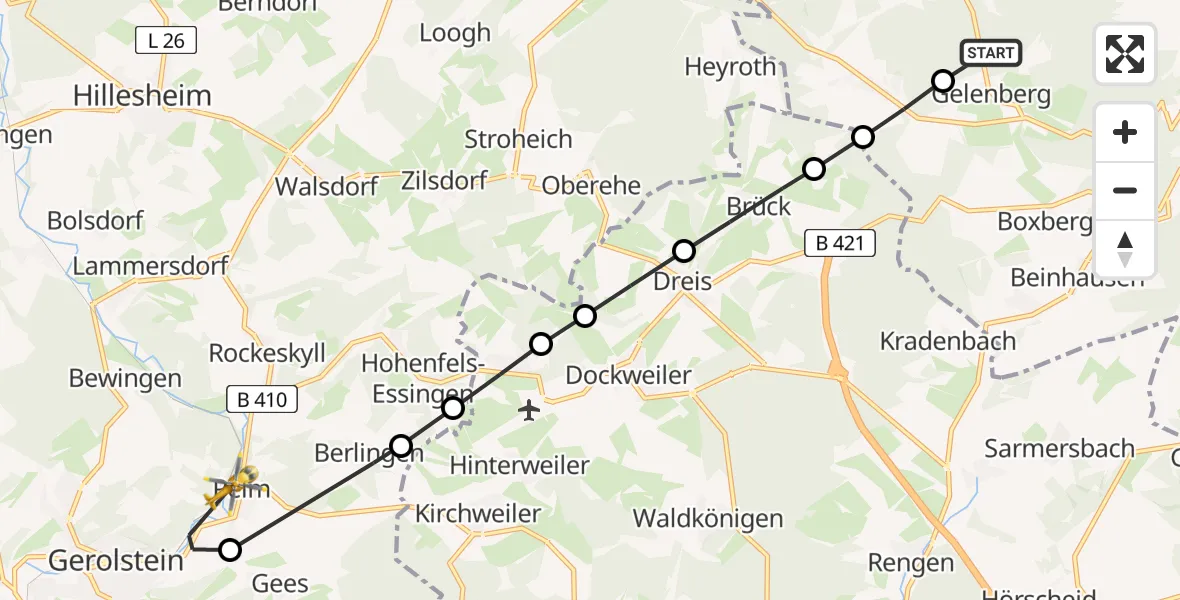 Flugroute Ambulanzhubschrauber Gelenberg - Pelm, 28 Februar 2026, 08:48