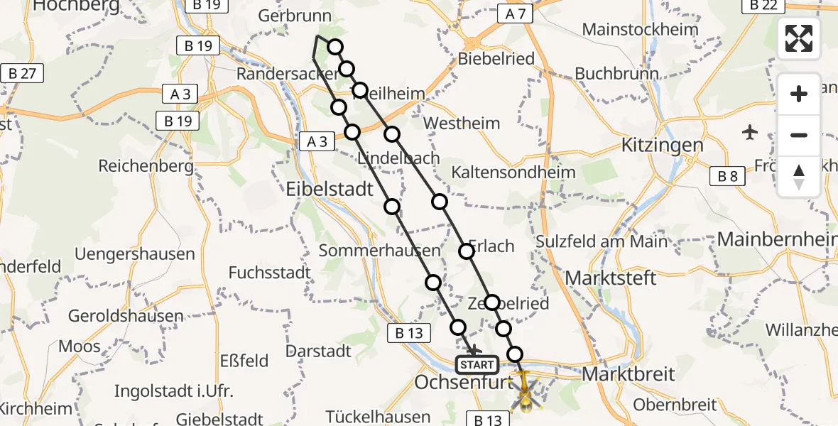Flugroute Rettungshubschrauber Ochsenfurt Airfield - Ochsenfurt, 28 Februar 2026, 08:55