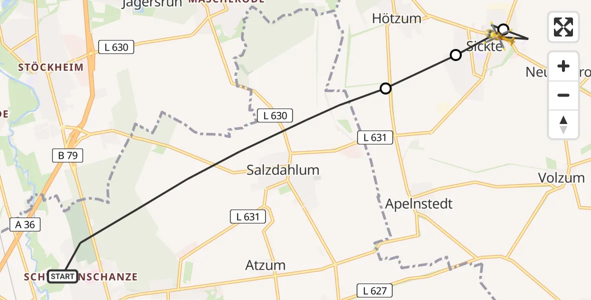 Flugroute Rettungshubschrauber Wolfenbüttel - Neuerkerode, 28 Februar 2026, 09:14