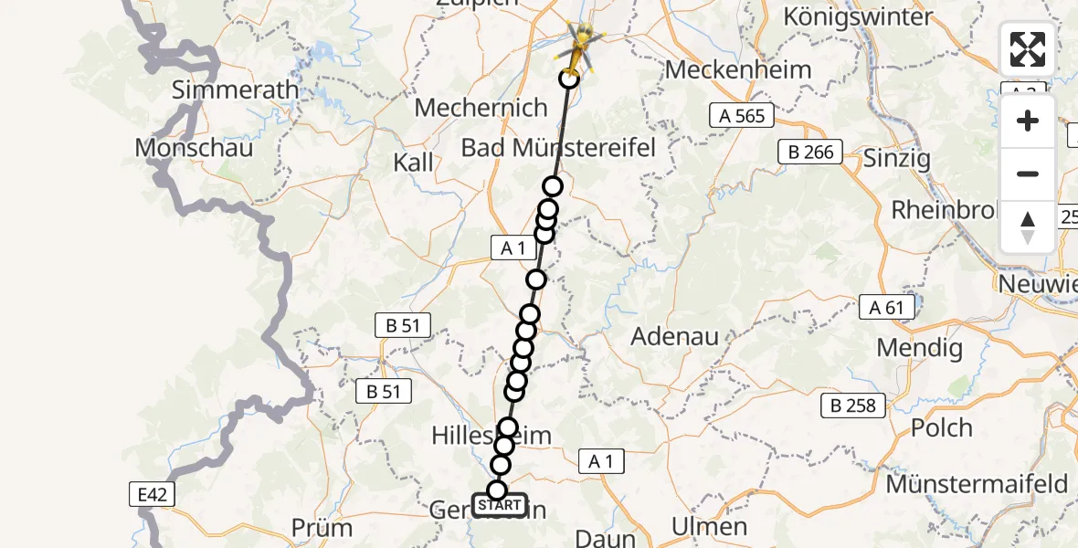 Flugroute Ambulanzhubschrauber Pelm - Euskirchen, 28 Februar 2026, 09:16