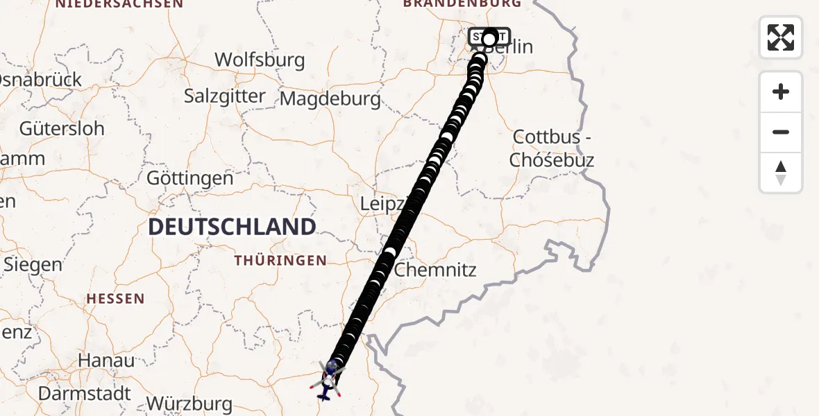 Flugroute Polizeihubschrauber Ahrensfelde Heliport - Bayreuth, 28 Februar 2026, 09:17