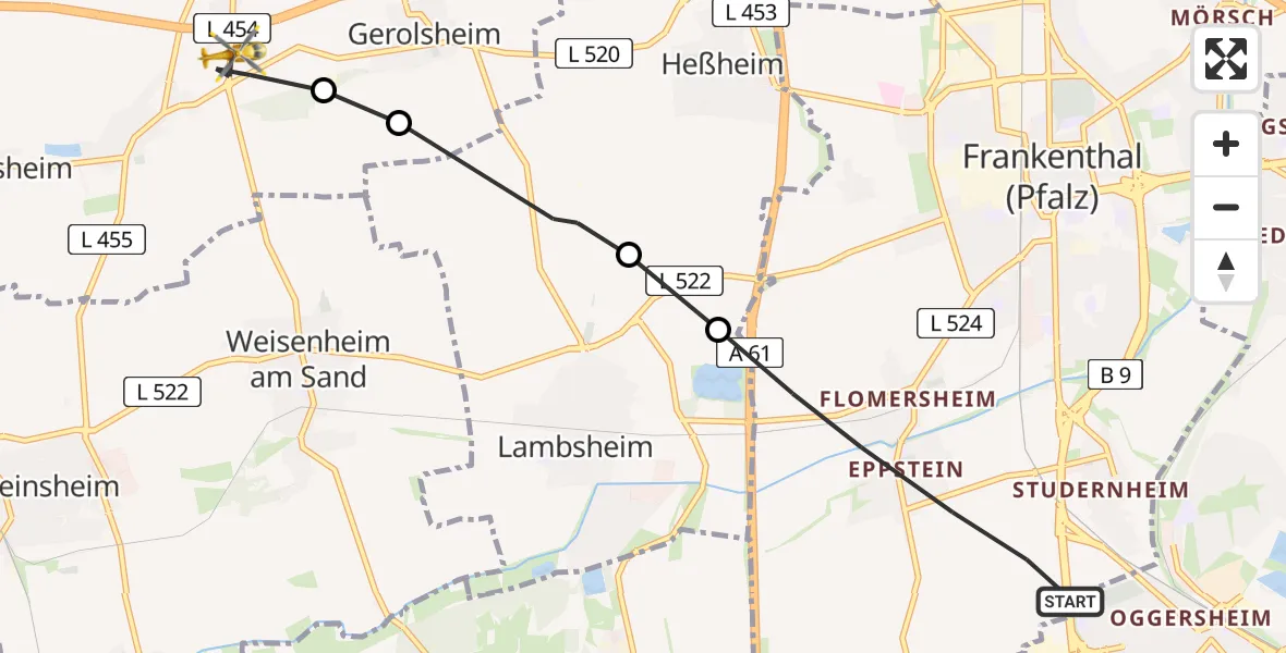 Routekaart van de vlucht: Rettungshubschrauber nach Laumersheim, L 454