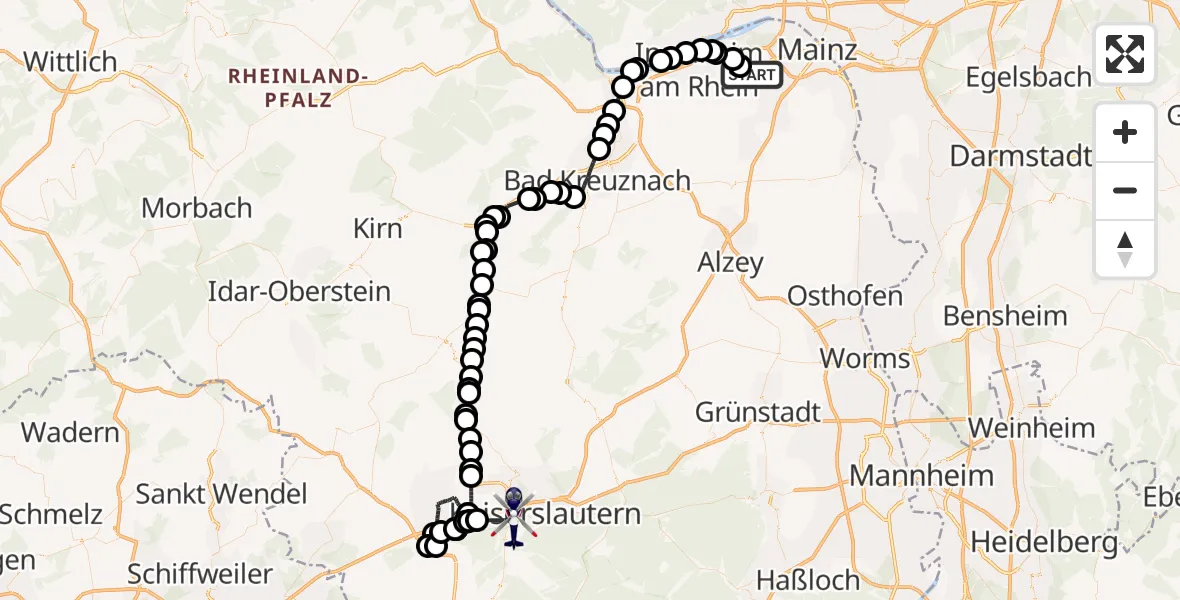 Routekaart van de vlucht: Polizeihubschrauber nach Kaiserslautern, Mississippi Street