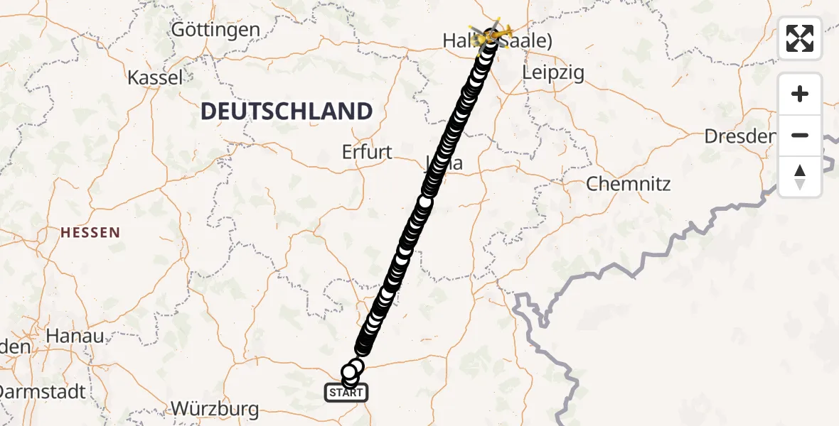 Flugroute Rettungshubschrauber Bamberg - Halle (Saale) University Hospital Heliport, 28 Februar 2026, 09:48