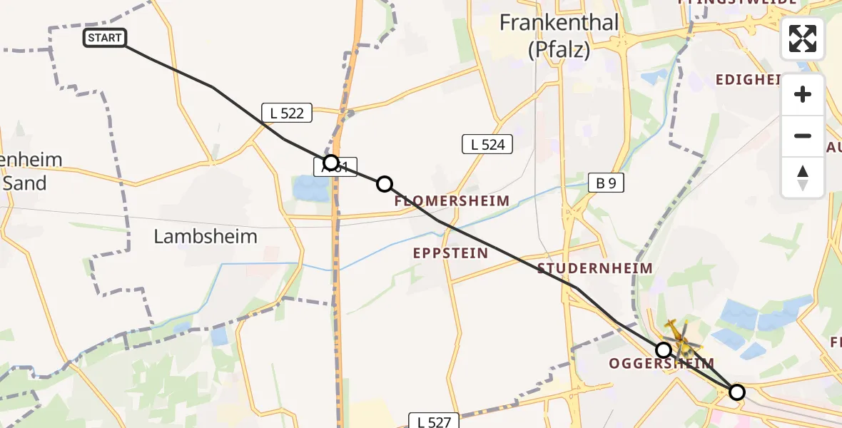 Flugroute Rettungshubschrauber Lambsheim - Ludwigshafen am Rhein, 28 Februar 2026, 09:53