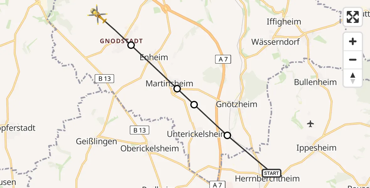 Routekaart van de vlucht: Rettungshubschrauber nach Marktbreit