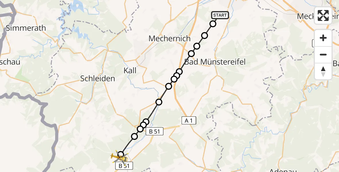 Flugroute Ambulanzhubschrauber Euskirchen - Dahlemer Binz Airfield, 28 Februar 2026, 10:07