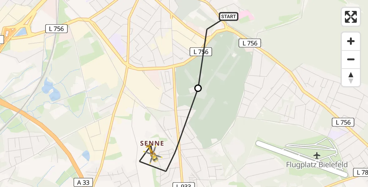 Flugroute Rettungshubschrauber Luftrettungszentrum Bielefeld - Bielefeld, 28 Februar 2026, 10:13