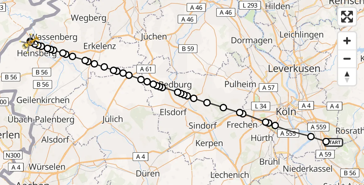 Flugroute Rettungshubschrauber Cologne Bonn Airport - Kirchhoven, 28 Februar 2026, 10:28