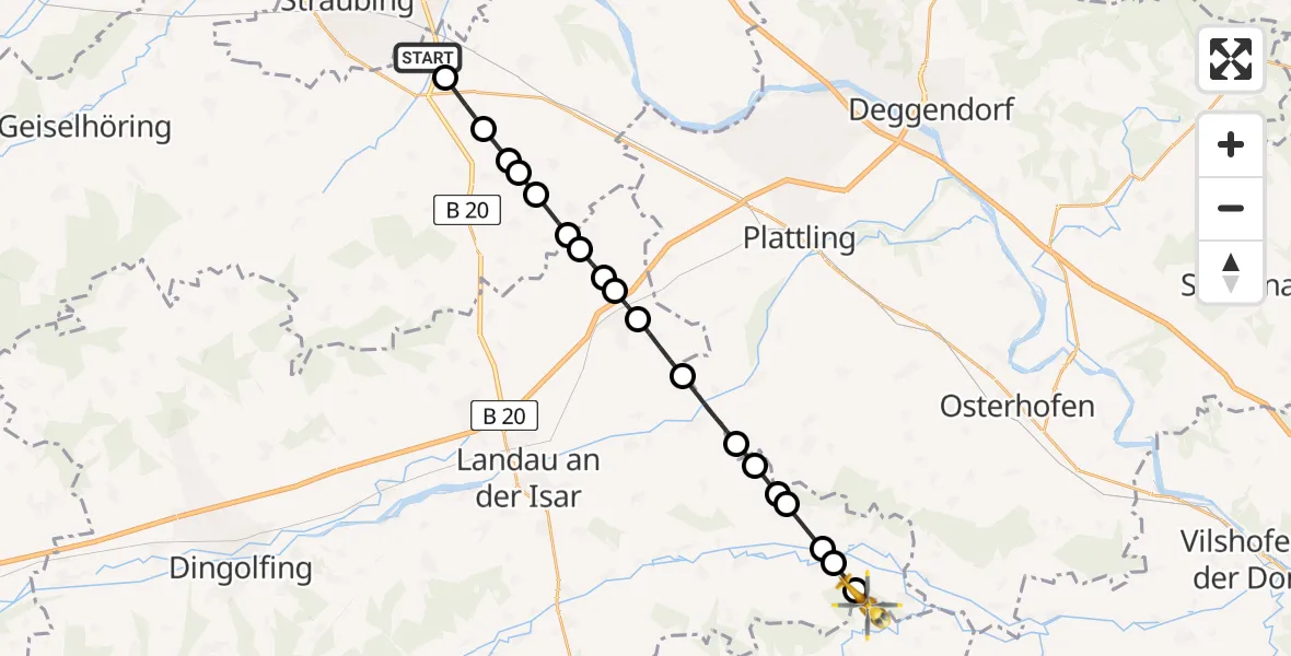 Flugroute Rettungshubschrauber Aiterhofen - Eichendorf, 28 Februar 2026, 10:28