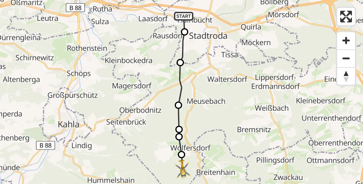Flugroute Rettungshubschrauber Gernewitz - Wolfersdorf, 28 Februar 2026, 10:29