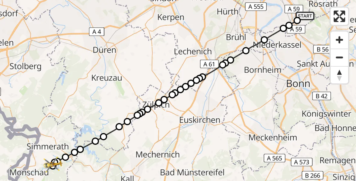 Flugroute Ambulanzhubschrauber Cologne Bonn Airport - Hammer, 28 Februar 2026, 10:33