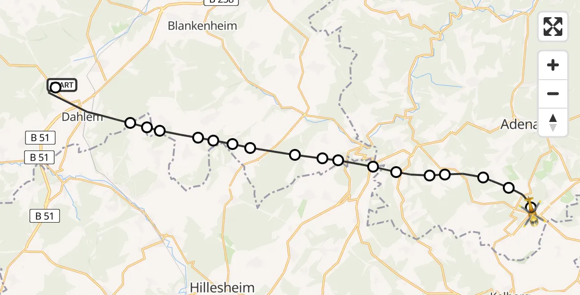 Flugroute Ambulanzhubschrauber Dahlemer Binz Airfield - Nürburg, 28 Februar 2026, 10:33