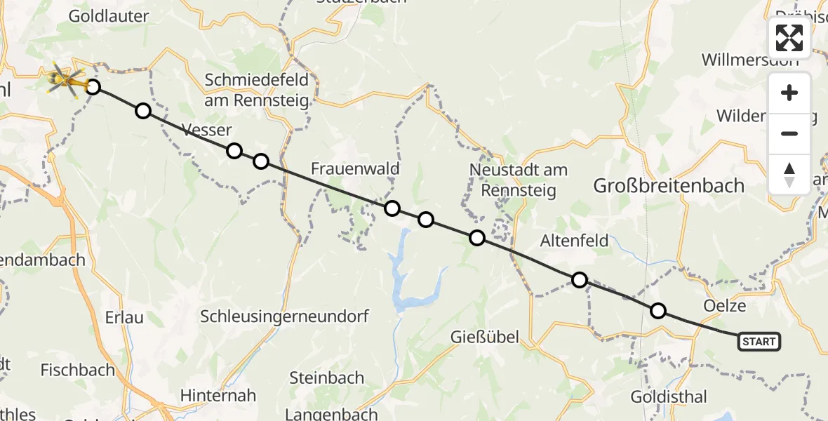 Flugroute Rettungshubschrauber Oelze - Suhl, 28 Februar 2026, 10:39