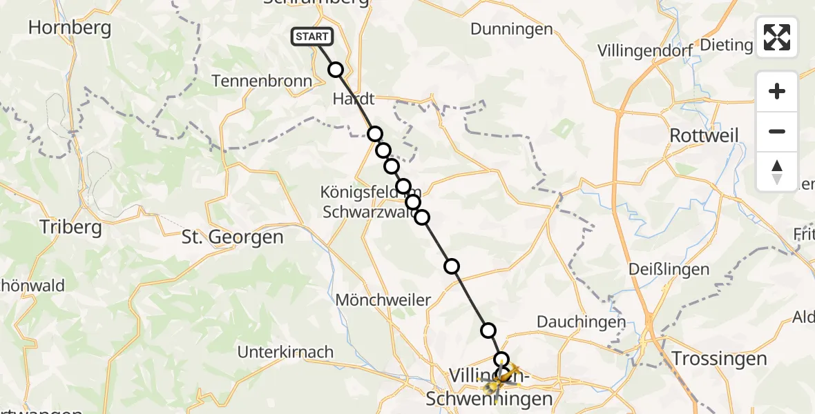 Flugroute Rettungshubschrauber Schramberg - DRF Air Rescue Station Villingen-Schwenningen Heliport (Christoph 11), 28 Februar 2026, 10:43