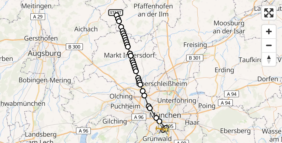 Routekaart van de vlucht: Rettungshubschrauber nach ADAC Air Rescue Center Heliport (Christoph 1)