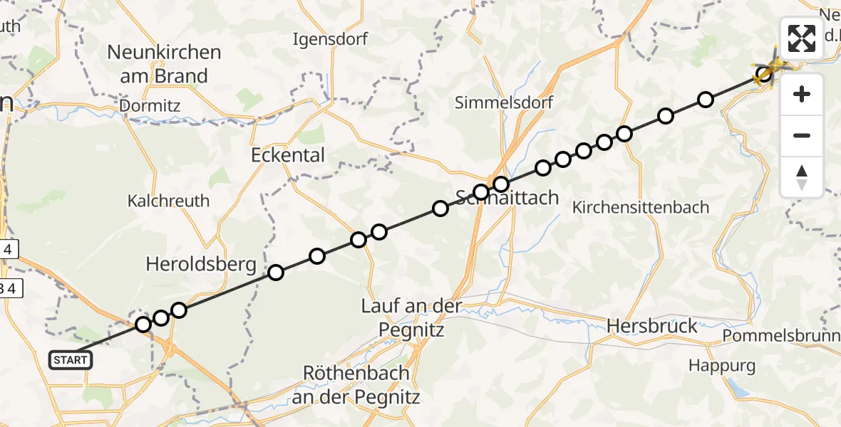 Flugroute Rettungshubschrauber Nuremberg Airport - Lungsdorf, 28 Februar 2026, 10:49