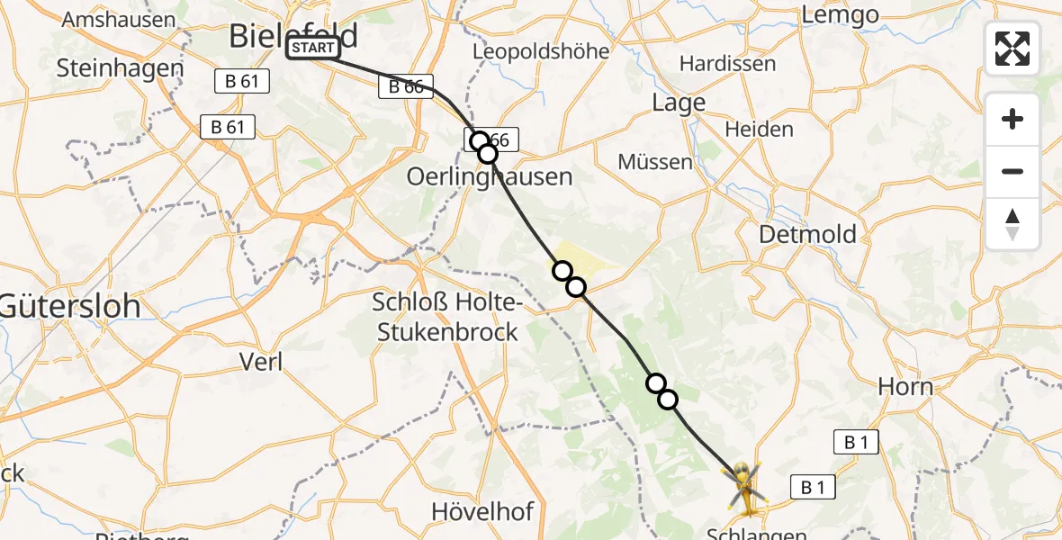 Routekaart van de vlucht: Rettungshubschrauber nach Oesterholz-Haustenbeck, Im kleinen Bruch