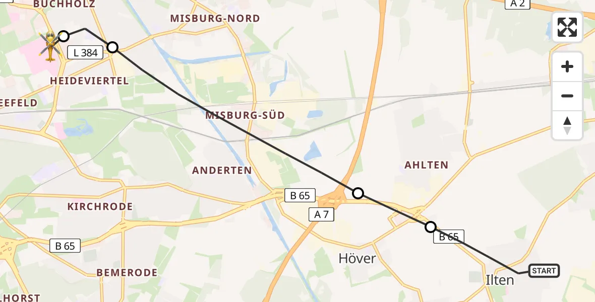 Flugroute Rettungshubschrauber Sehnde - Hannover Air Rescue Heliport (Christoph 4), 28 Februar 2026, 11:05