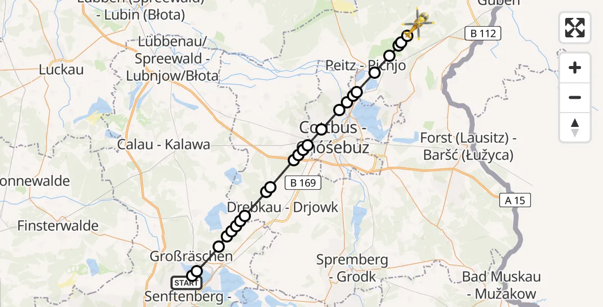 Flugroute Rettungshubschrauber Großräschen - Drewitz, 28 Februar 2026, 11:08