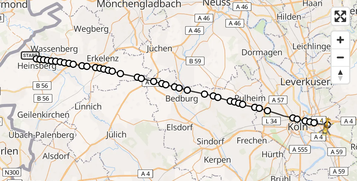 Flugroute Rettungshubschrauber Kirchhoven - Merheim Hospital Heliport, 28 Februar 2026, 11:13