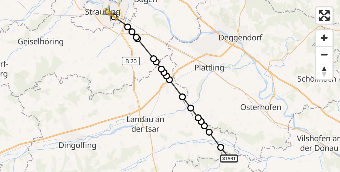 Flugroute Rettungshubschrauber Schmiedorf - Straubing, 28 Februar 2026, 11:16