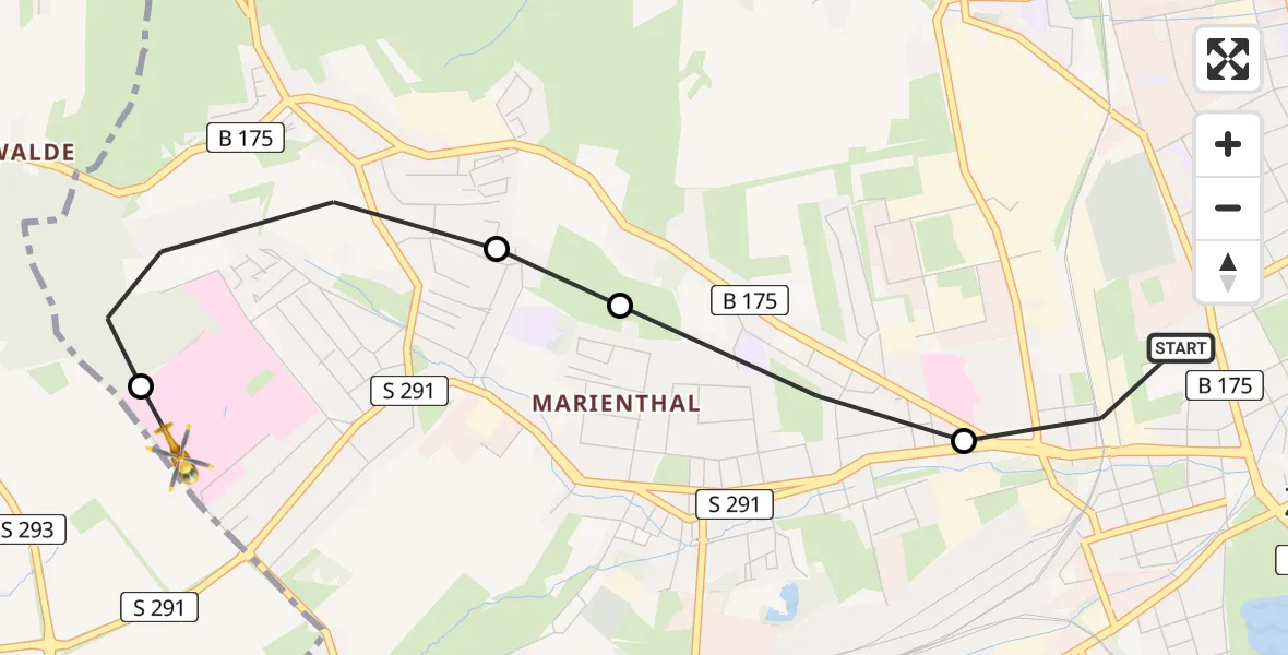 Routekaart van de vlucht: Rettungshubschrauber nach ADAC Air Rescue Station Zwickau Heliport