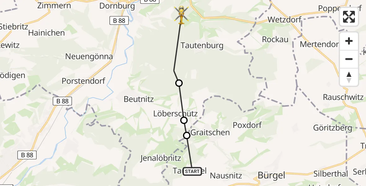 Flugroute Rettungshubschrauber Taupadel - Dorndorf-Steudnitz, 28 Februar 2026, 11:21