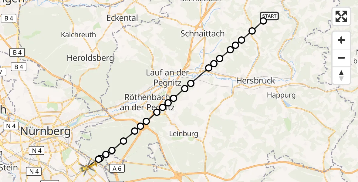 Routekaart van de vlucht: Rettungshubschrauber nach Nürnberg South Hospital Heliport