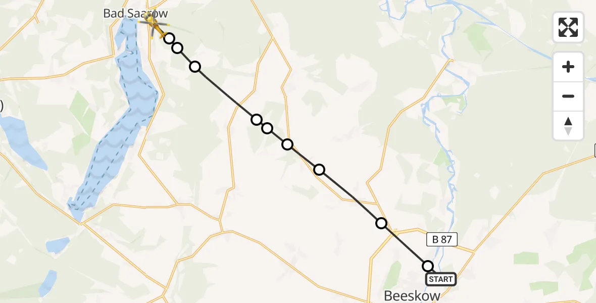 Flugroute Rettungshubschrauber Hannemannei - Bad Saarow, 28 Februar 2026, 11:35