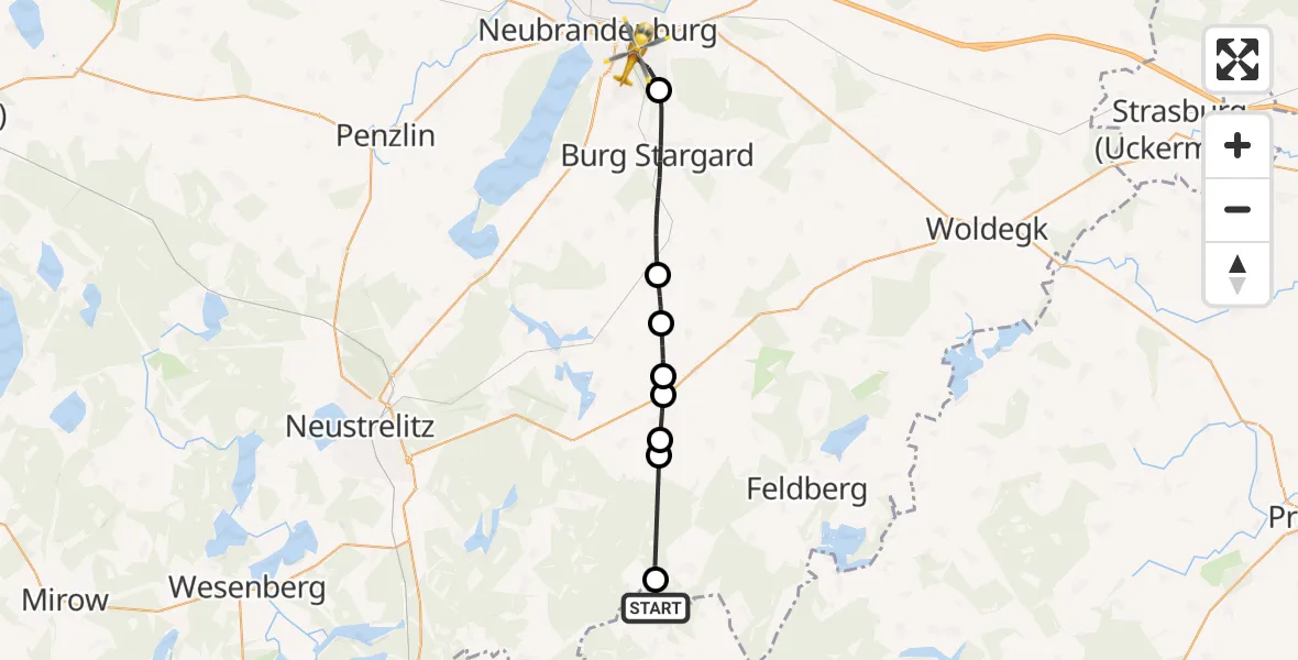 Flugroute Rettungshubschrauber Rutenberg - Neubrandenburg, 28 Februar 2026, 11:37