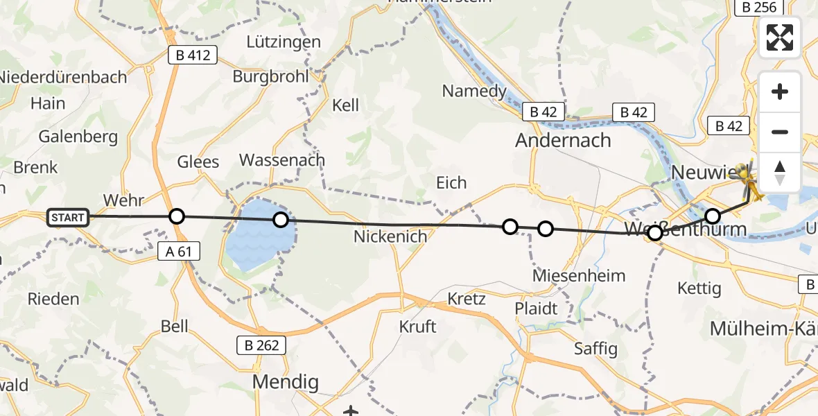 Routekaart van de vlucht: Ambulanzhubschrauber nach Neuwied, Baumschulenweg