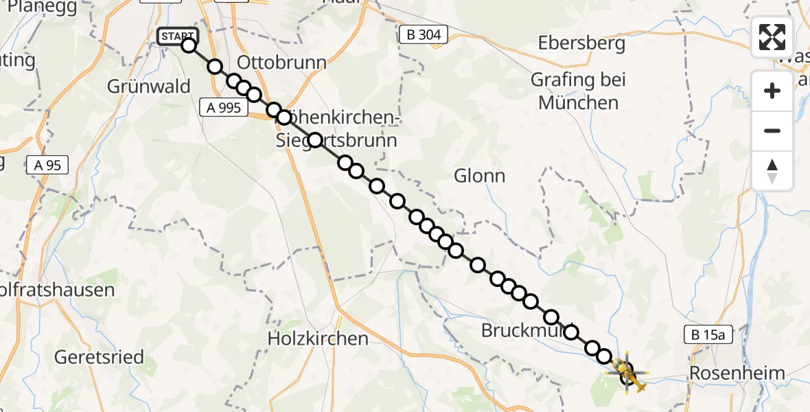 Flugroute Rettungshubschrauber ADAC Air Rescue Center Heliport (Christoph 1) - Kolbermoor, 28 Februar 2026, 11:49
