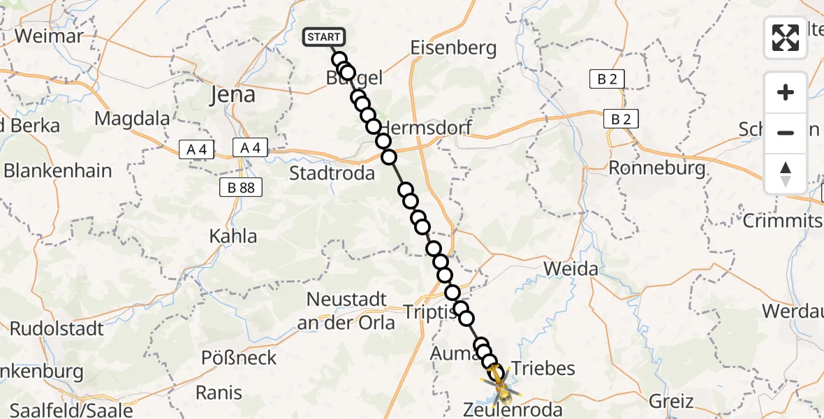Flugroute Rettungshubschrauber Tautenburg - Silberfeld, 28 Februar 2026, 11:51